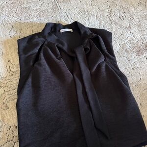 ZARA Ribbed Tie-Neck Top - Black